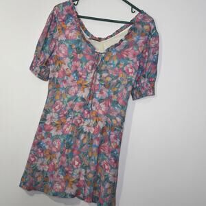 Sadie & Sage Women’s Floral Mini Dress Size Small Pink Blue Puff Sleeve Boho